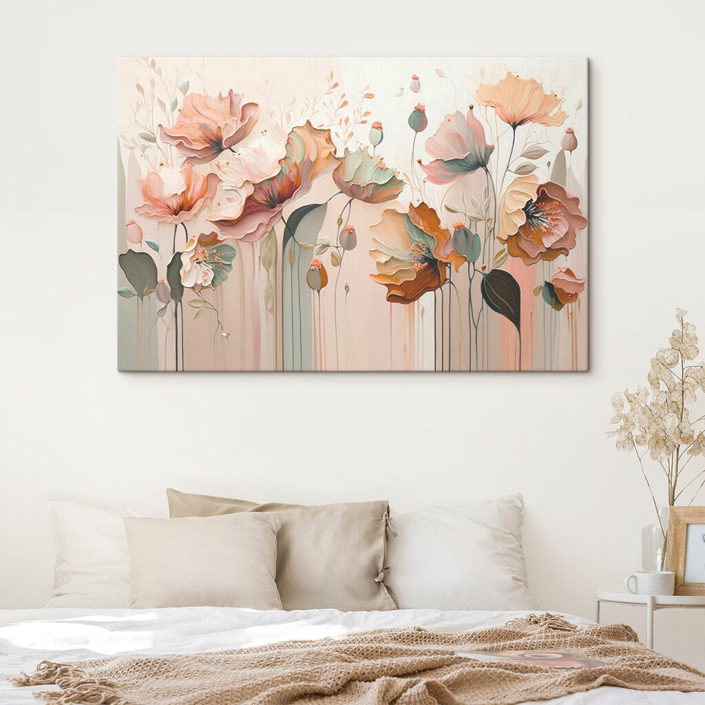 A painting of flowers on a wall A painting of flowers on a wall