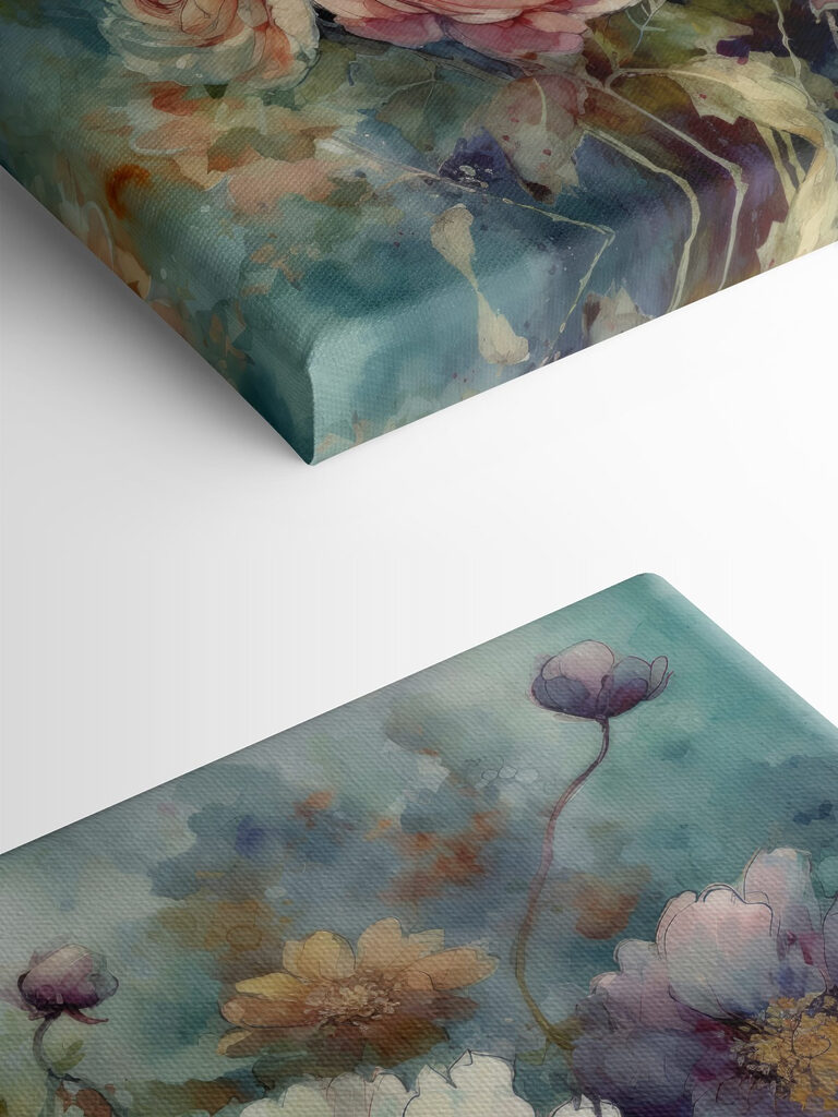 A painting of flowers on a blue background