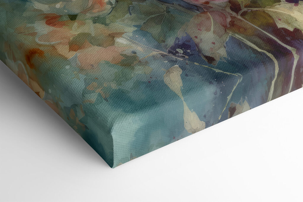 A painting of flowers on a blue background