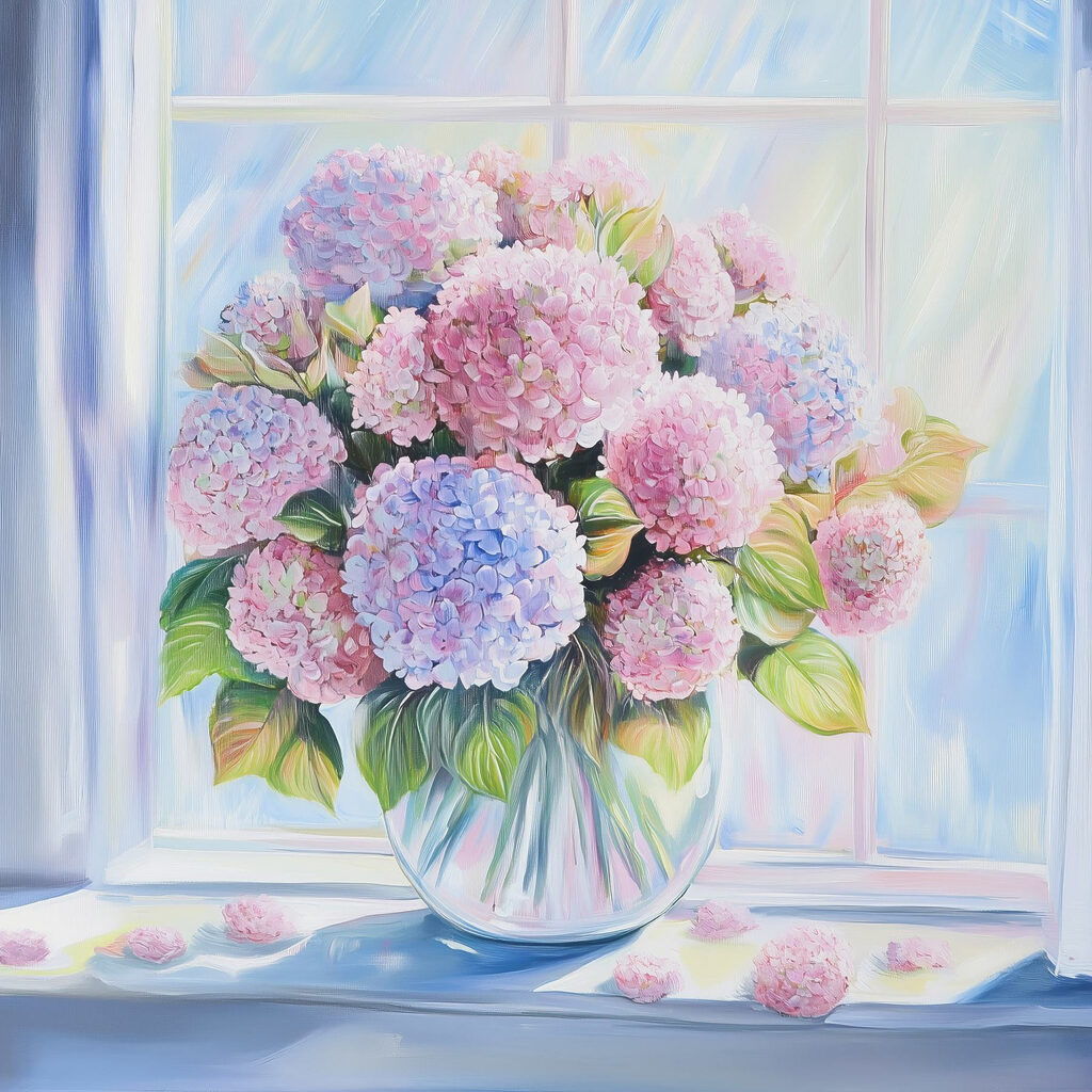 Painting of a vase of flowers Painting of a vase of flowers