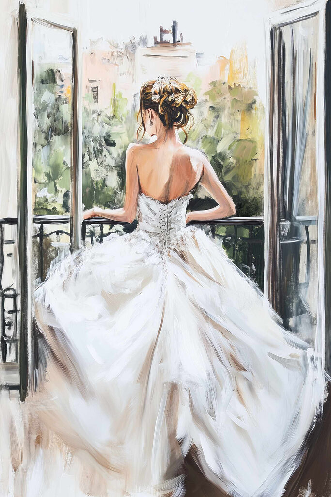 Painting of a woman in a white dress Painting of a woman in a white dress