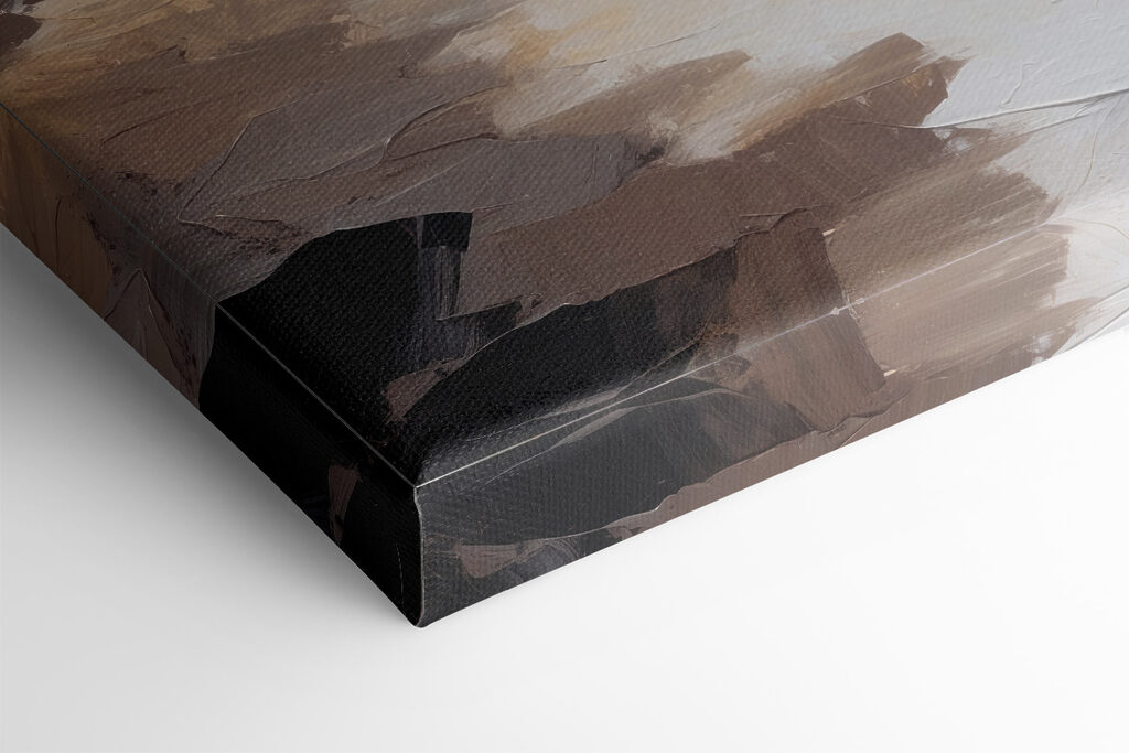 A painting of a beach with palm trees and a sunset