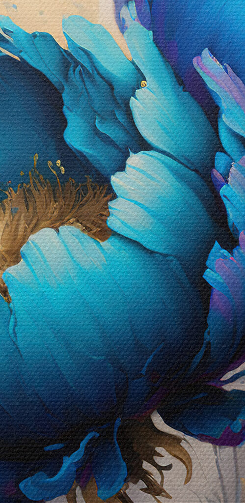 Vibrant Blue Blooms Amid Splashes Vibrant Blue Blooms Amid Splashes