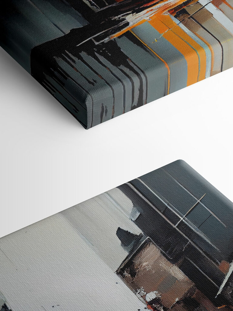 A painting of a street with buildings