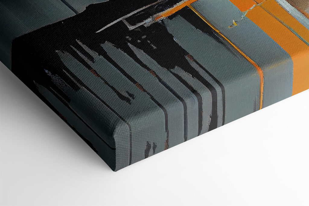 A painting of a street with buildings