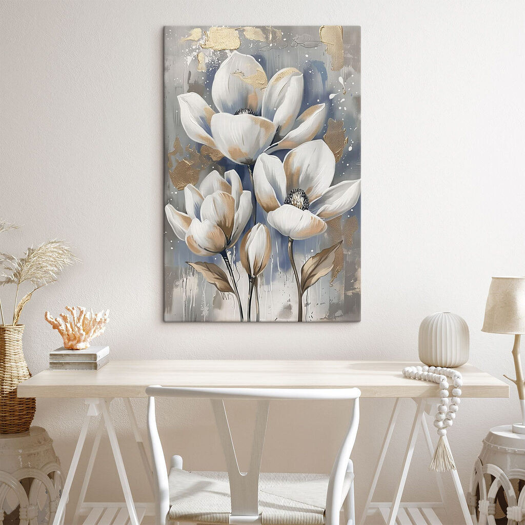 A painting of white flowers