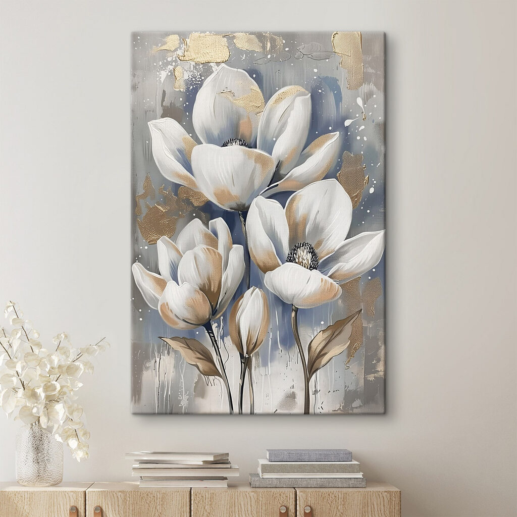 A painting of white flowers