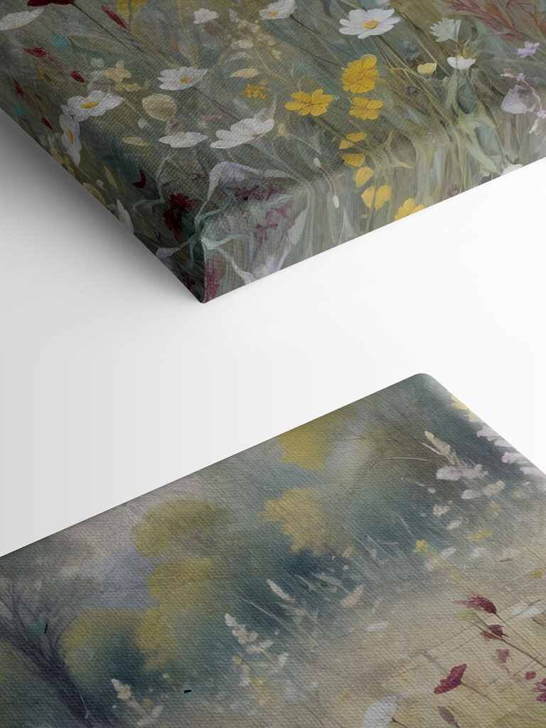 A painting of flowers in a field A painting of flowers in a field