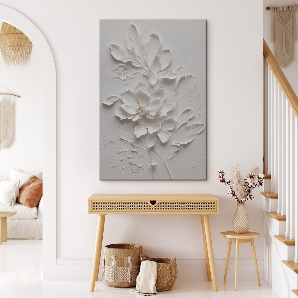 A white flower with leaves