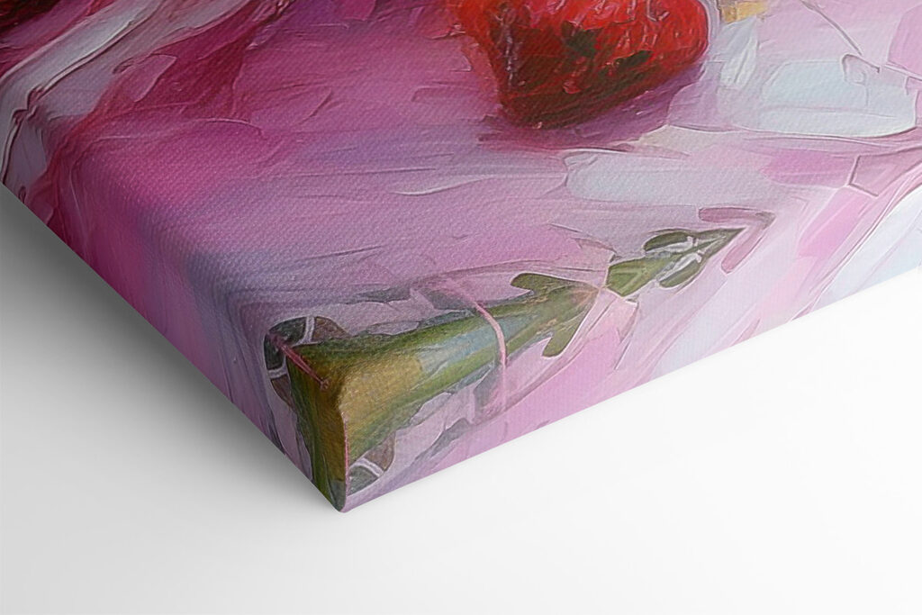 A painting of a cake with strawberries on top A painting of a cake with strawberries on top