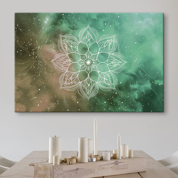 Biela mandala na zelenom a modrom pozadí Biela mandala na zelenom a modrom pozadí
