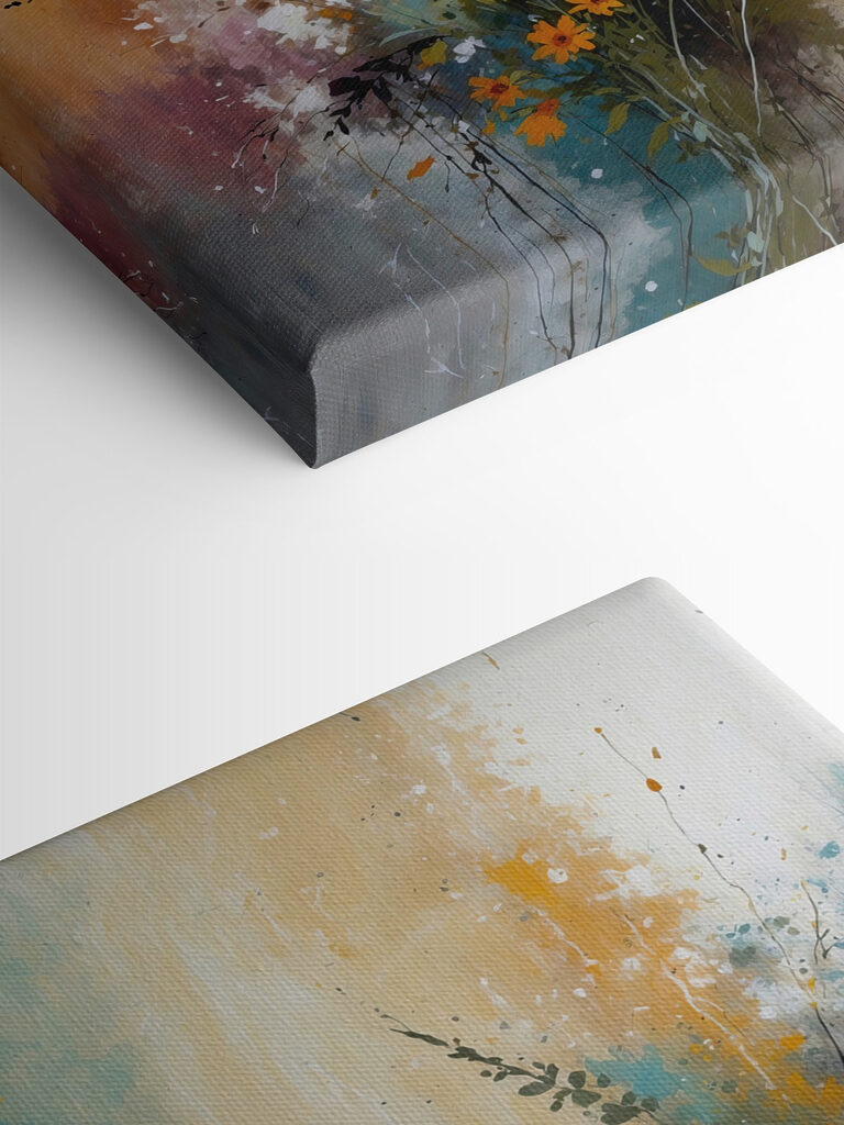 A painting of flowers and leaves