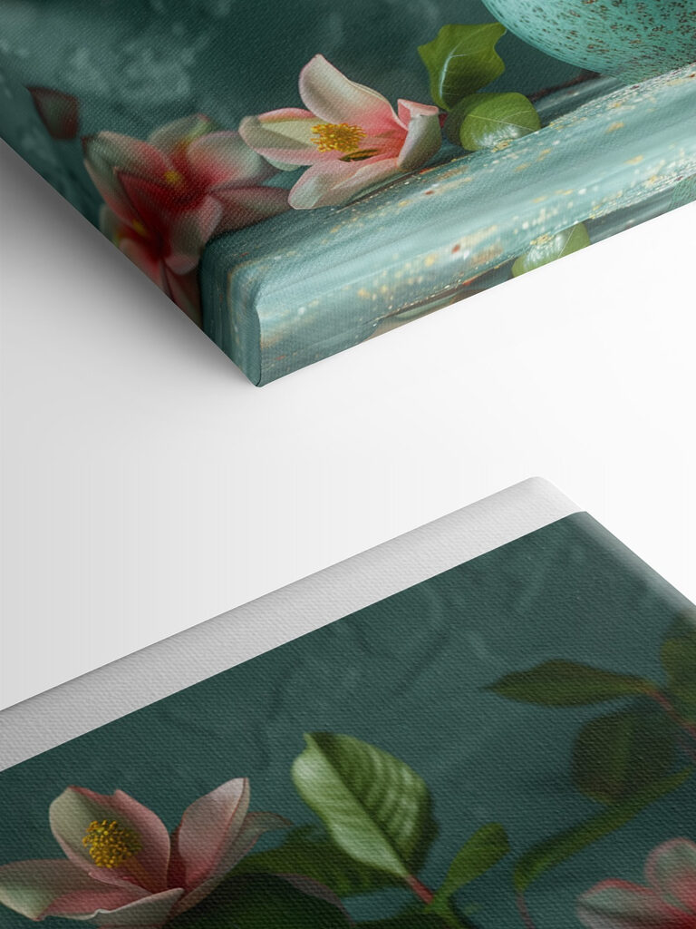 A vase with flowers in it and avocados on a plate A vase with flowers in it and avocados on a plate