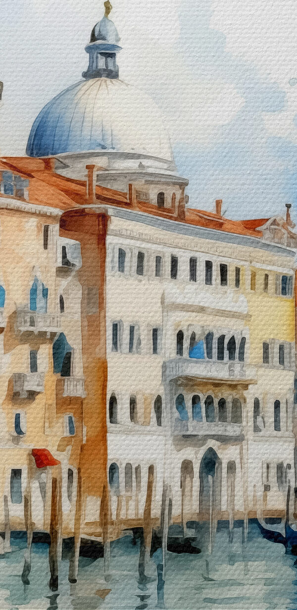Watercolor of Grand Canal with boats and buildings