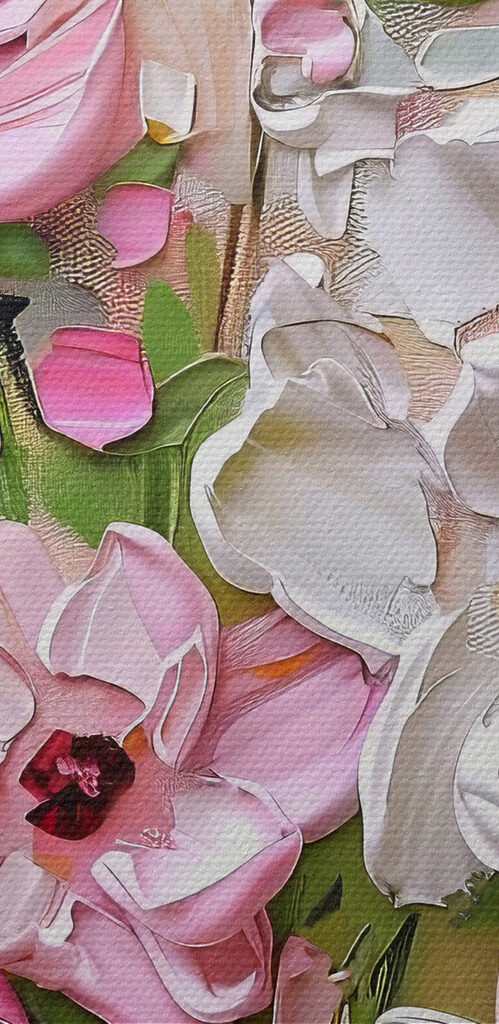 A painting of flowers on a white surface