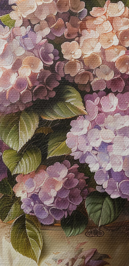 A painting of a vase of flowers