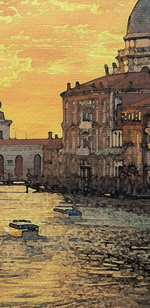 A water with boats and buildings in the background