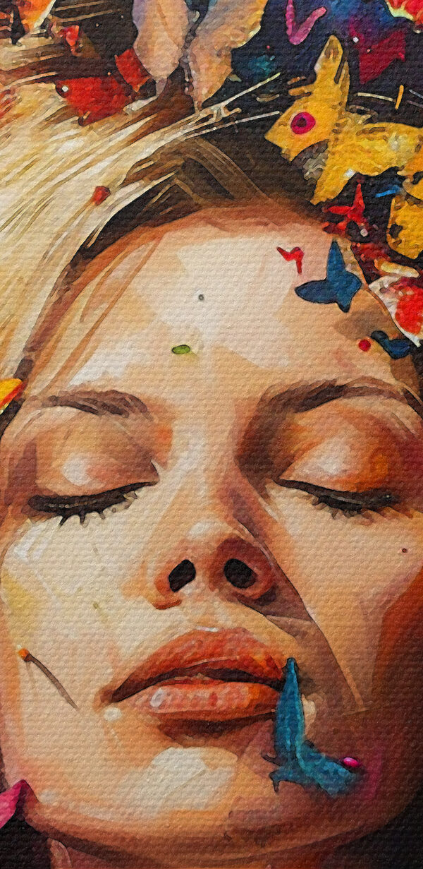 A woman surrounded by butterflies