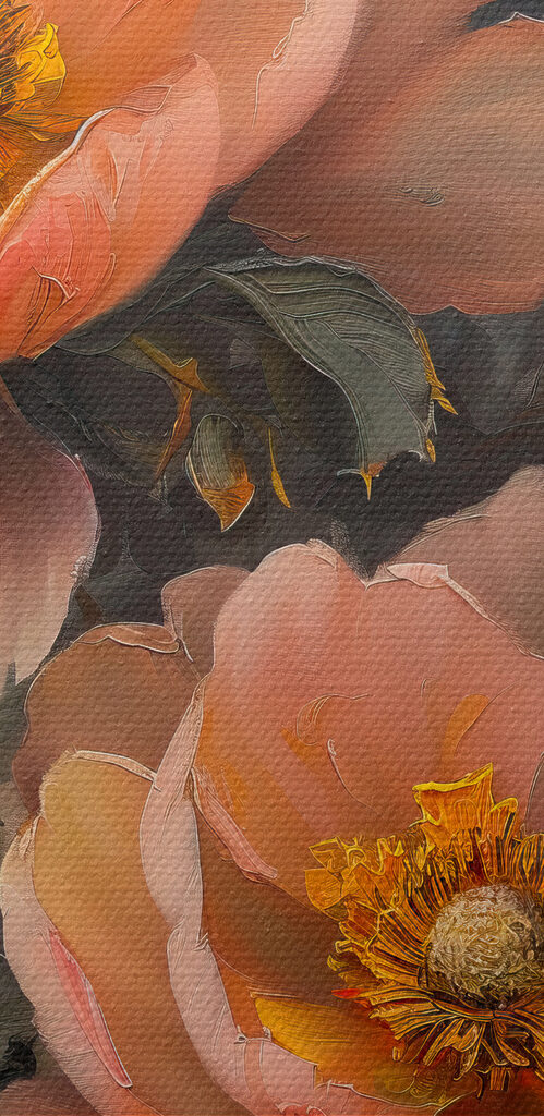 A painting of flowers on a blue background