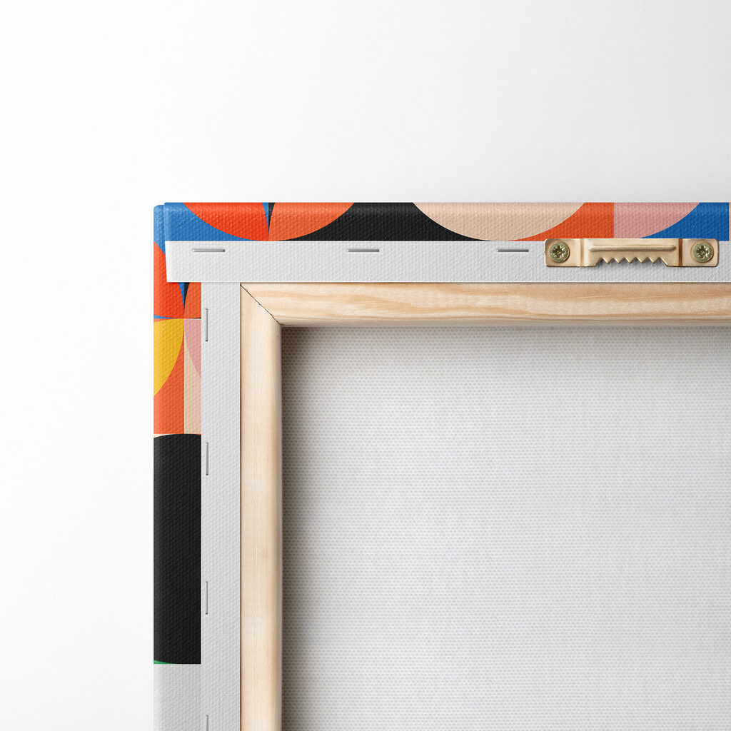 A colorful pattern with black text