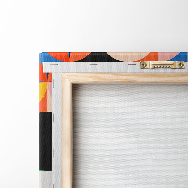 A colorful pattern with black text