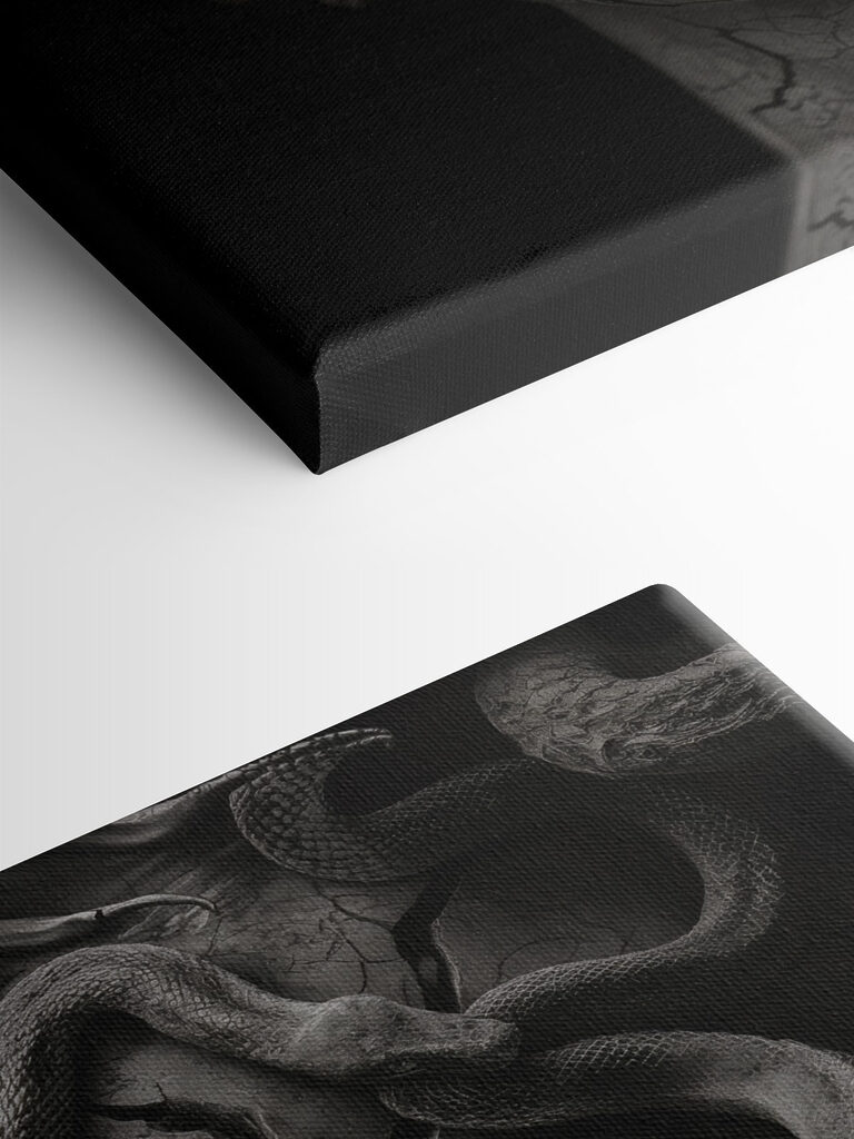 A statue of a woman with a cracked face and snakes around her face A statue of a woman with a cracked face and snakes around her face