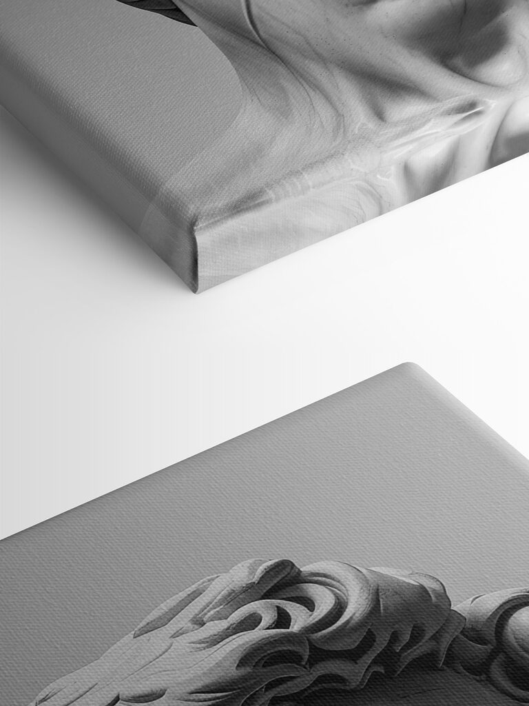 Statue with bold brushstroke accent