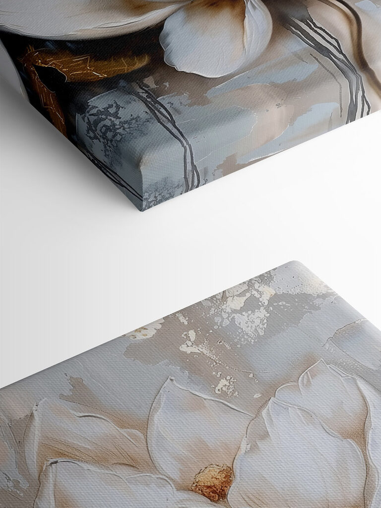 A painting of flowers on a grey background