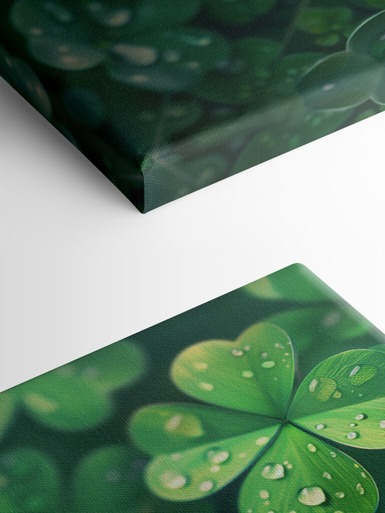 A group of clovers with water droplets