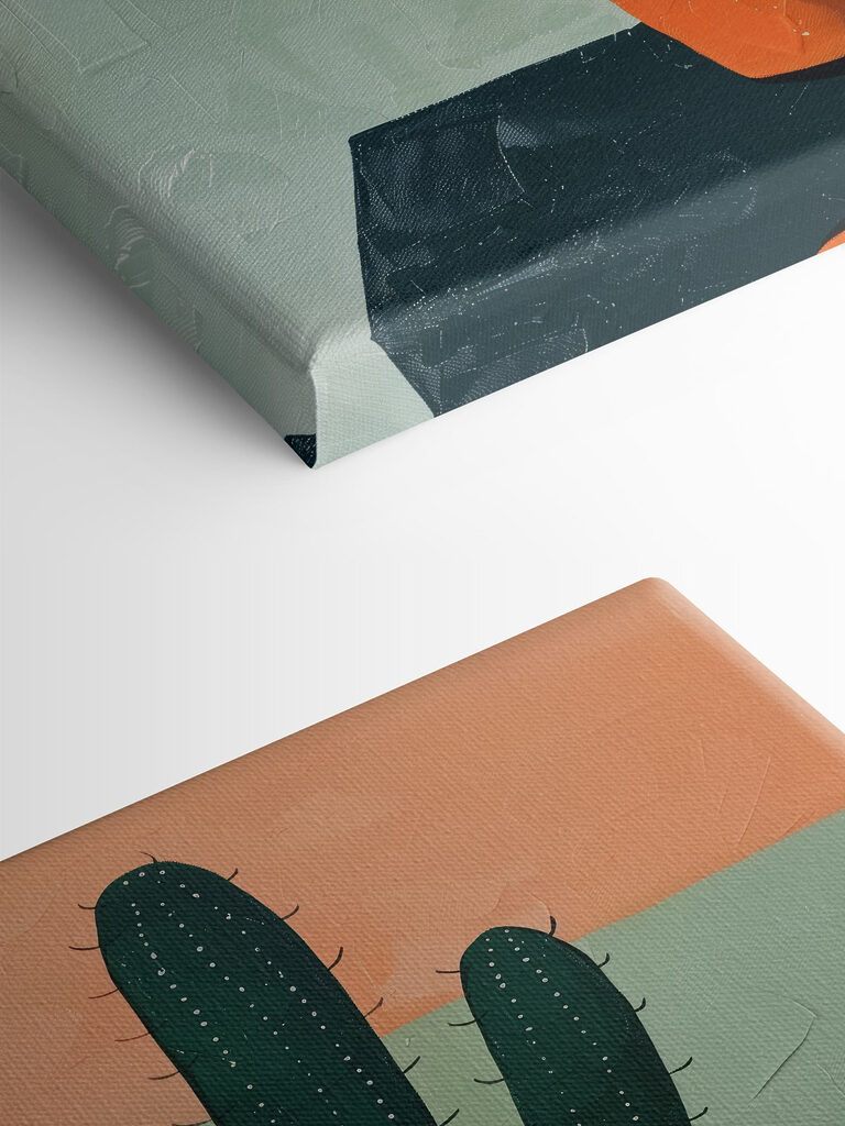 Painting of a cactus with flowers in a pot Painting of a cactus with flowers in a pot