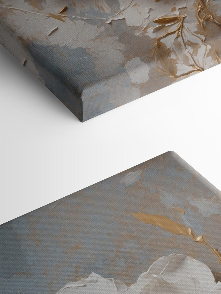 White flower with metallic leaves White flower with metallic leaves