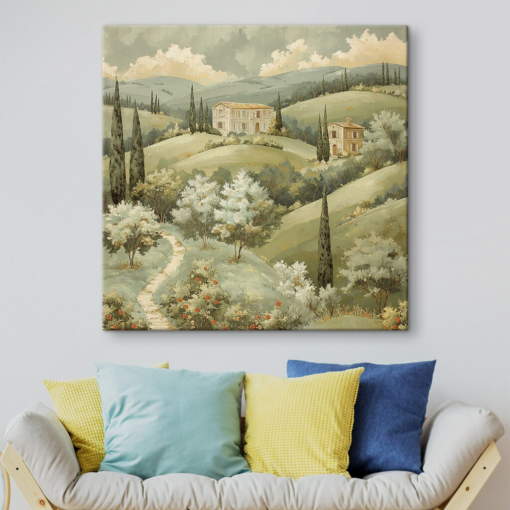 Painting of a house on a hill