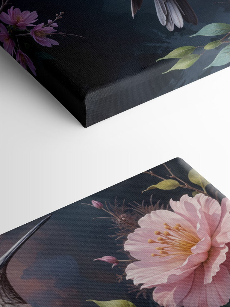 Bird sitting on a branch with flowers Bird sitting on a branch with flowers