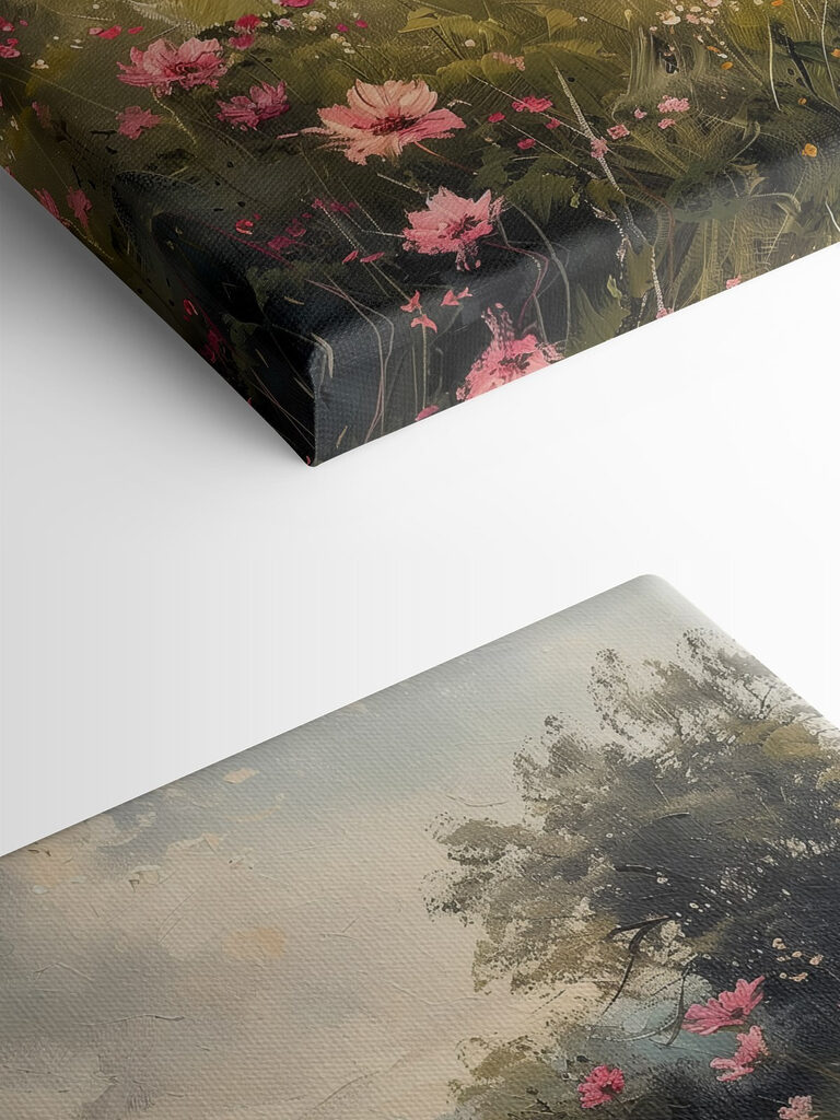 Painting of a field of pink flowers Painting of a field of pink flowers