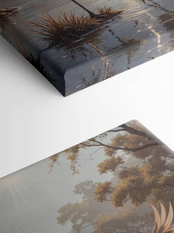 Couple of white cranes standing in a pond