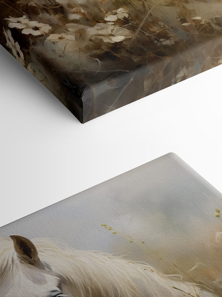 White horse in a field of flowers