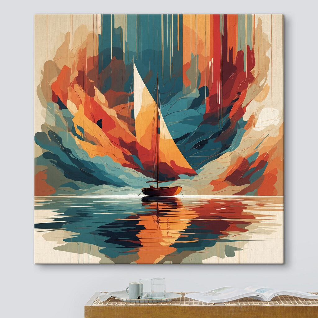 Sailboat on water with colorful clouds