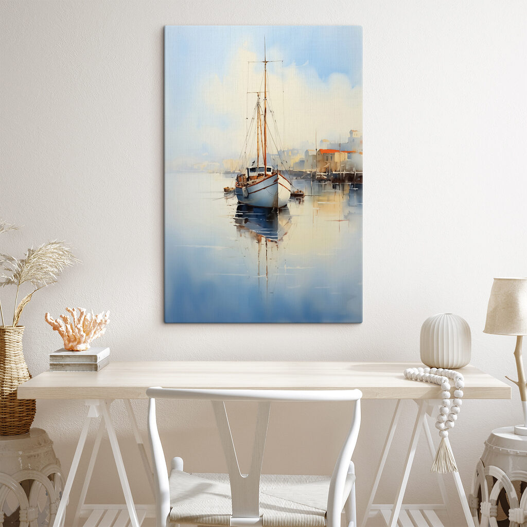 Watercolor of a boat in a harbor Watercolor of a boat in a harbor