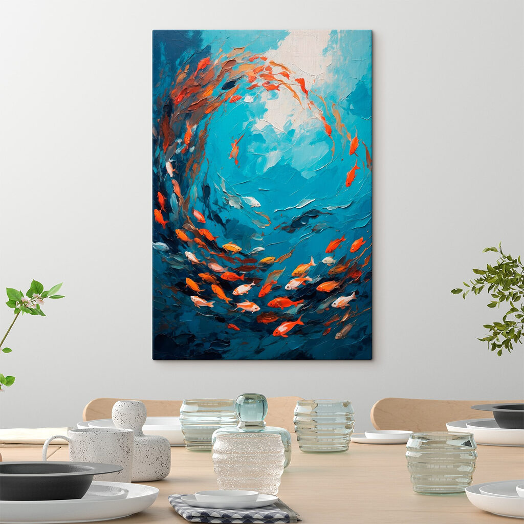 Painting of fish swimming in the water