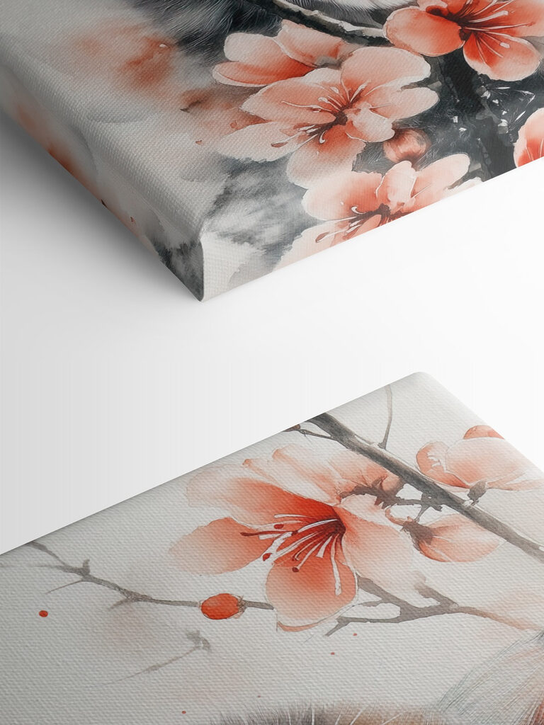 Cat sitting on a tree with flowers Cat sitting on a tree with flowers