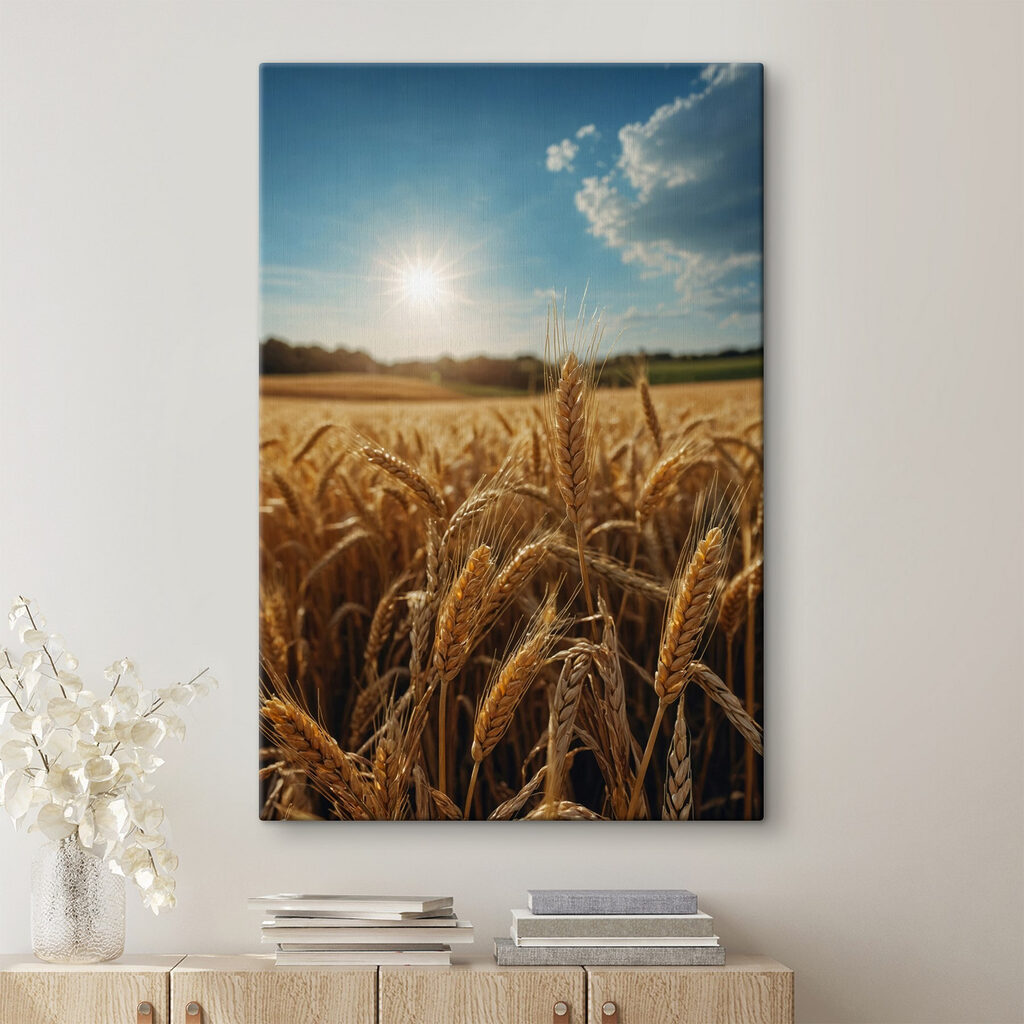 Field of wheat with the sun shining in the background Field of wheat with the sun shining in the background