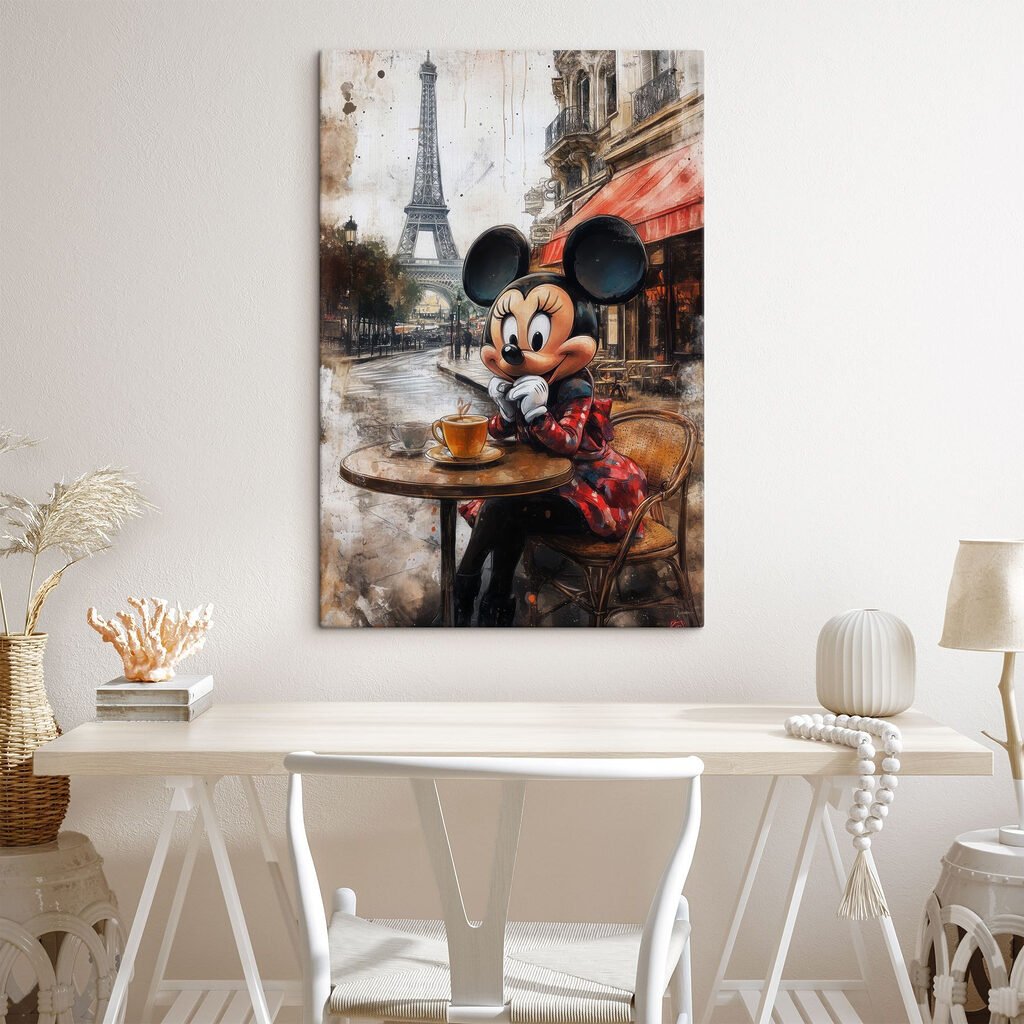 Cartoon character sitting at a table with a cup of tea Cartoon character sitting at a table with a cup of tea