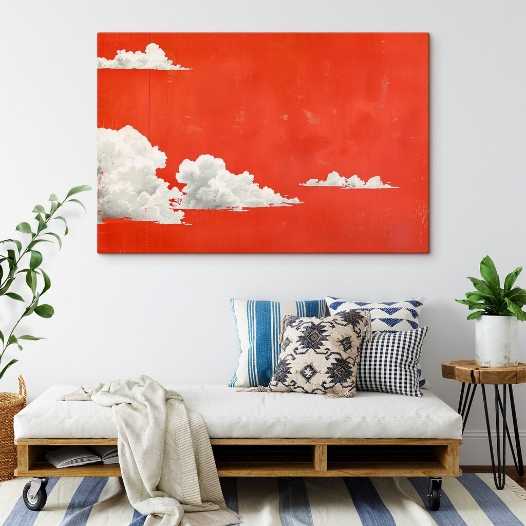 White clouds on a red background