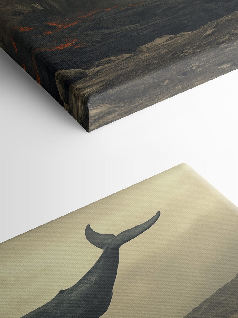 Woman looking at a whale flying over a volcano Woman looking at a whale flying over a volcano