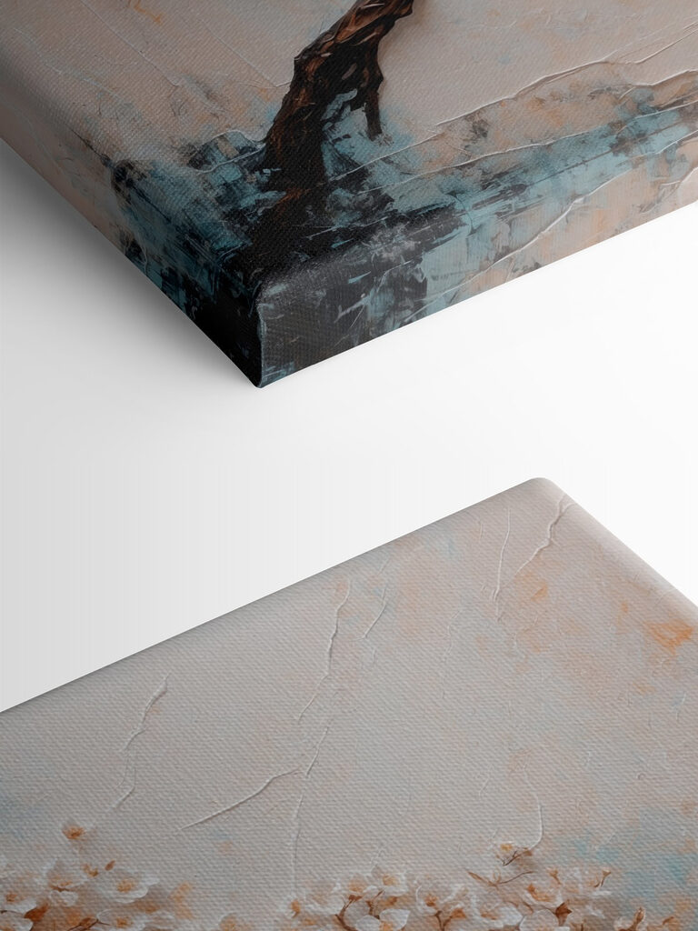 Painting of a tree with white flowers