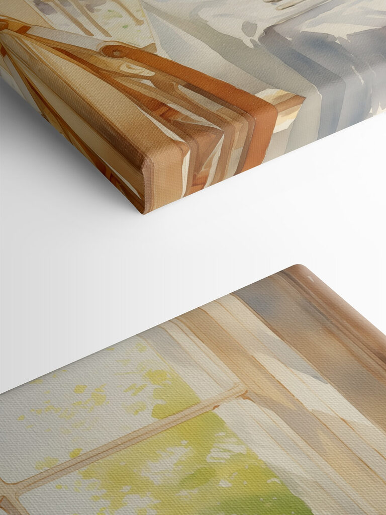 Watercolor painting of a table with flowers and glasses Watercolor painting of a table with flowers and glasses