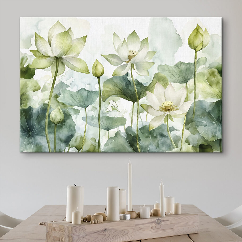 Painting of white flowers and green leaves Painting of white flowers and green leaves