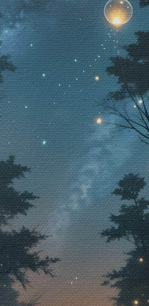 Glowing bubbles in a forest