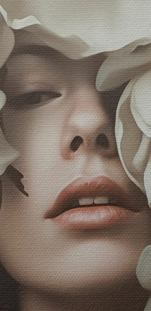 Woman with flowers around her face