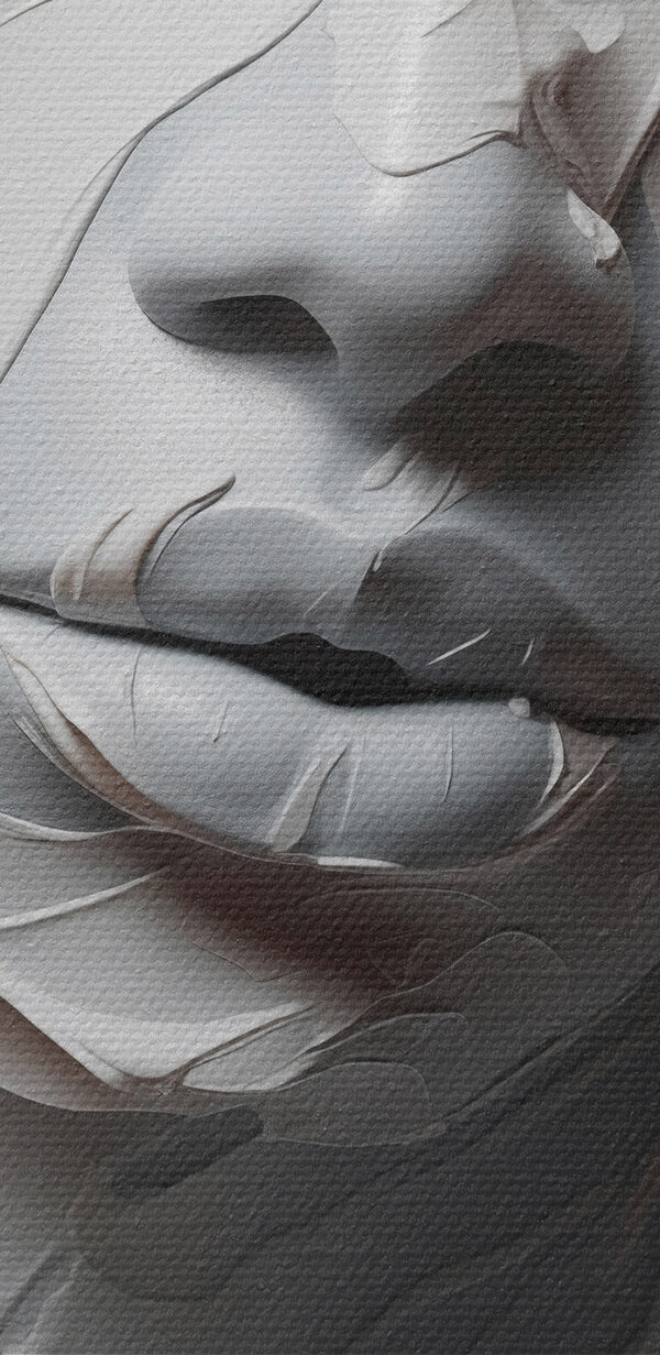 Woman's face covered in white paint Woman's face covered in white paint